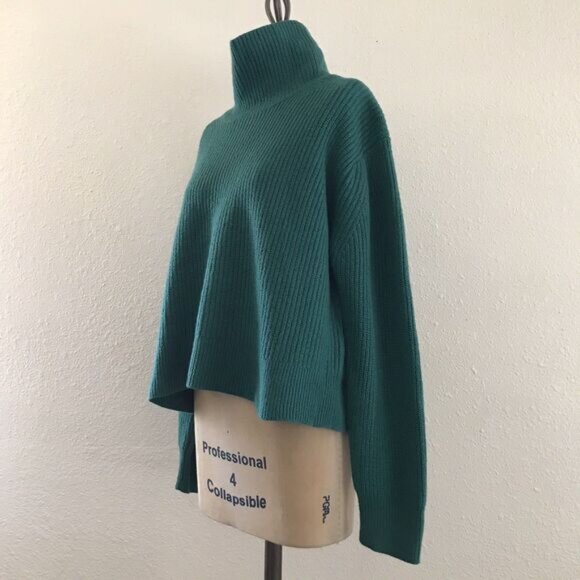 Aritzia Teal Green Chunky Knit Merino Wool Long Sleeve Pullover Sweater - M - Picture 3 of 9